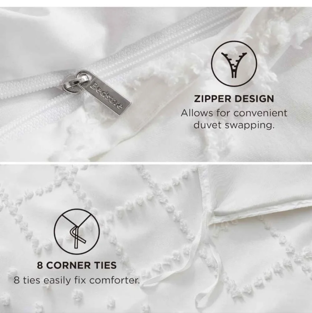 Bedsure Boho Duvet Cover Queen Size - White Breathable & Soft Boho Bedding, Mach